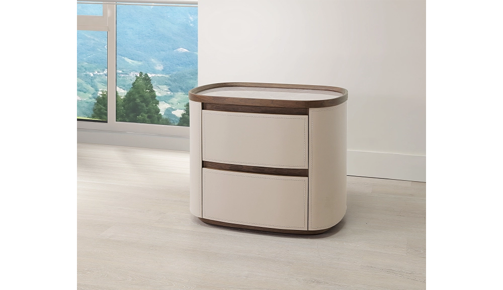 維克托馬鞍皮岩板床頭櫃