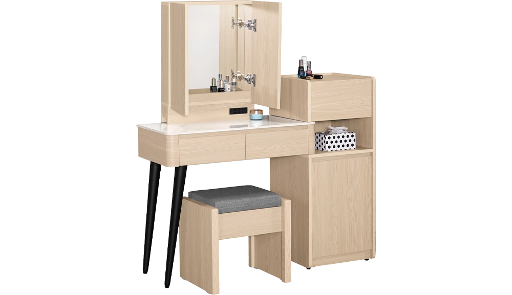 艾維斯2.7尺岩板伸縮化妝台(全組)(木門)