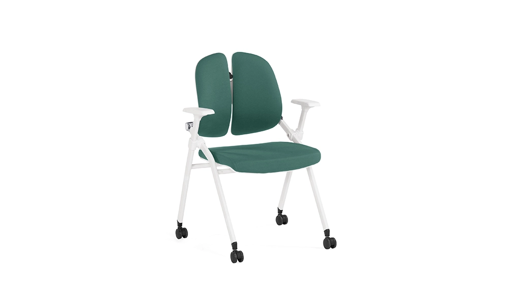 漢娜培訓椅(白色)(綠布)(附輪)