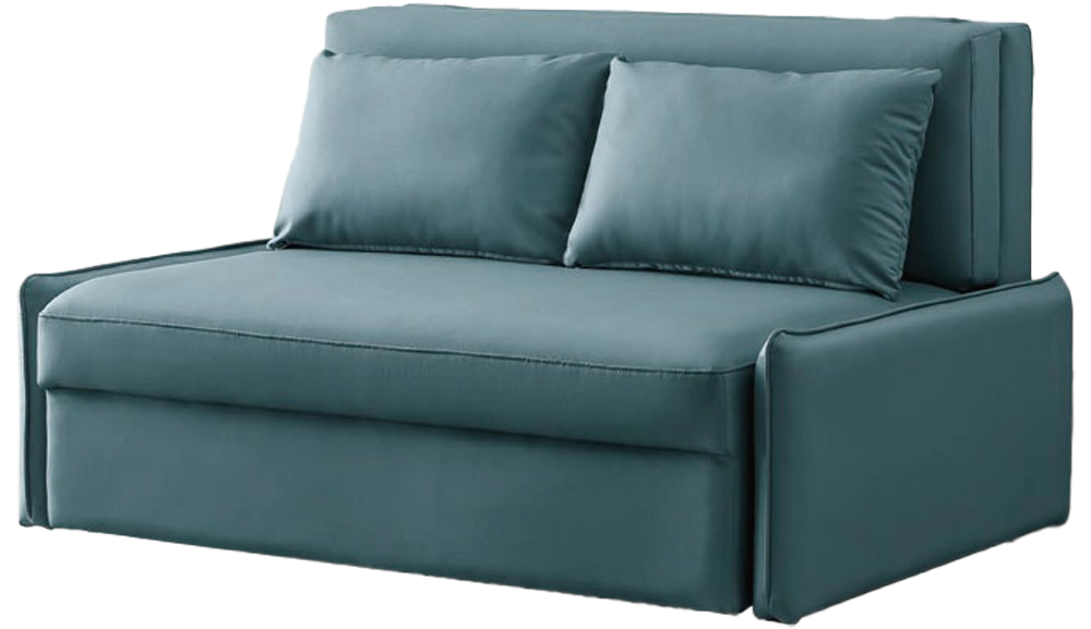 花輪水藍色皮革雙人沙發床