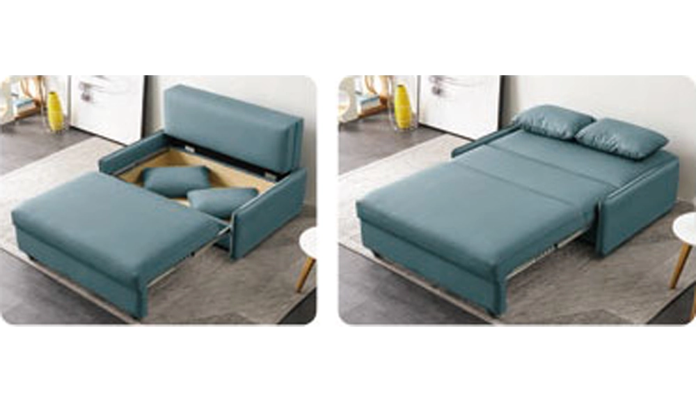 花輪水藍色皮革雙人沙發床