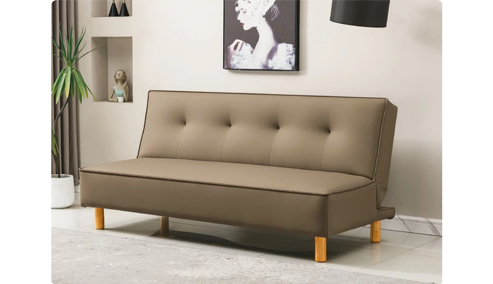 逗點淺咖色皮沙發床