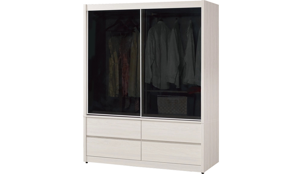 蘿克斯5尺鋁框四抽拉門衣櫥(黑玻璃)