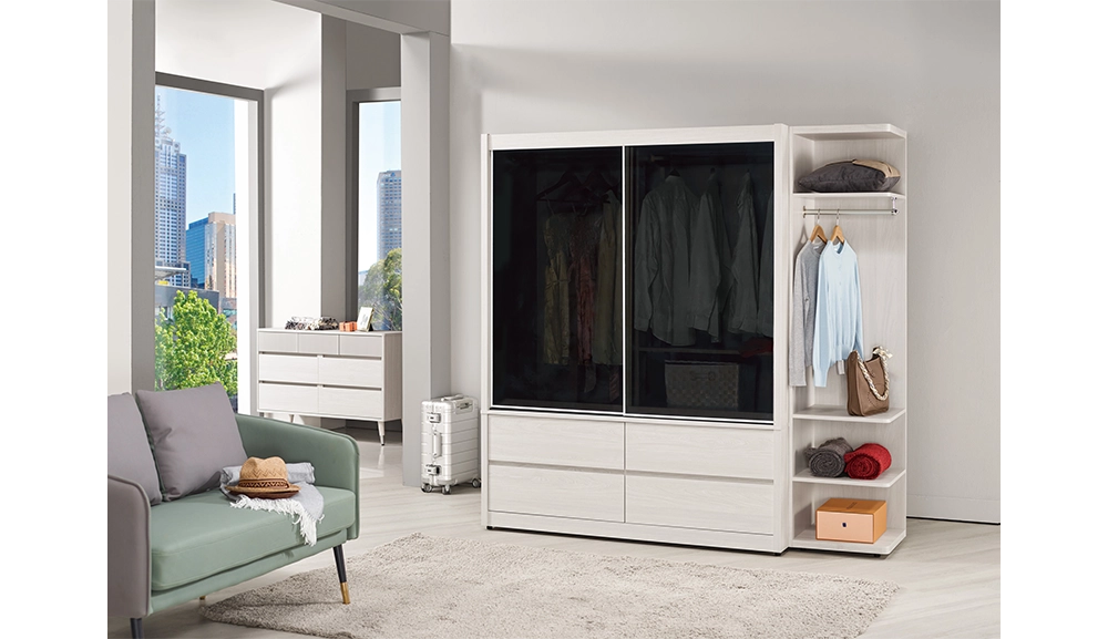 蘿克斯5尺鋁框四抽拉門衣櫥(黑玻璃)