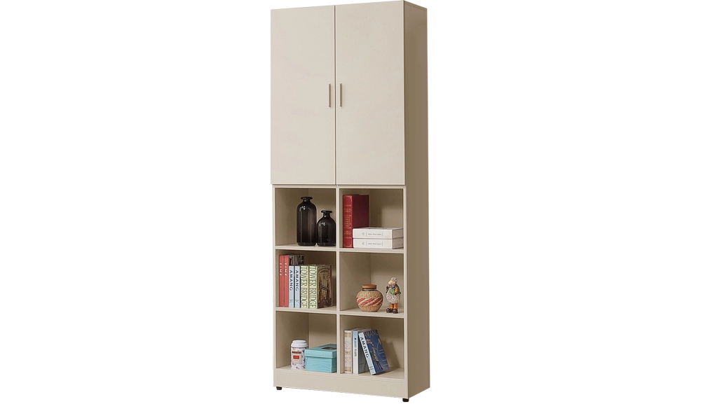 妮娜奶油風奶茶色6.5尺高雙門書櫃