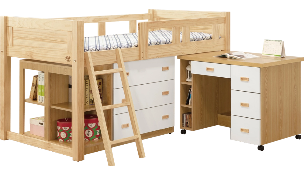 彼特3.5尺中床(全組)(含低收納櫃、活動書桌、三斗櫃)