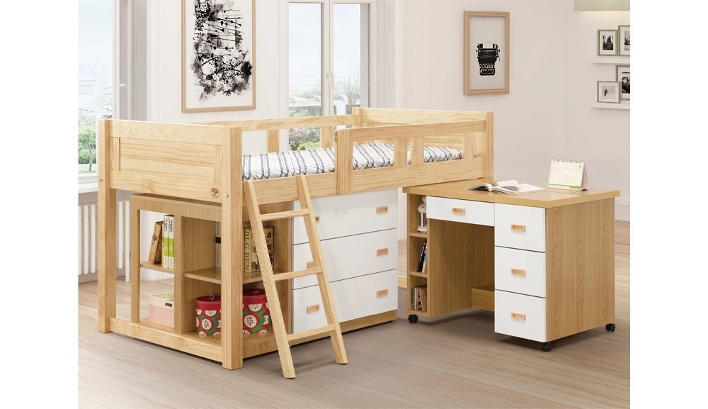 彼特3.5尺中床(全組)(含低收納櫃、活動書桌、三斗櫃)