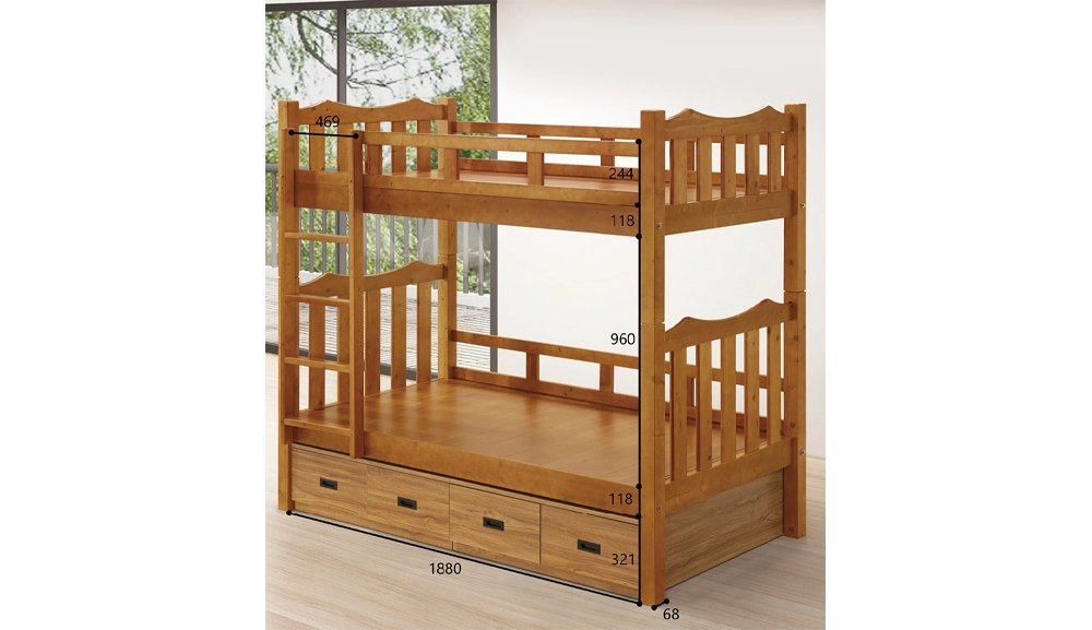 艾凡樟木色3.5尺雙層床