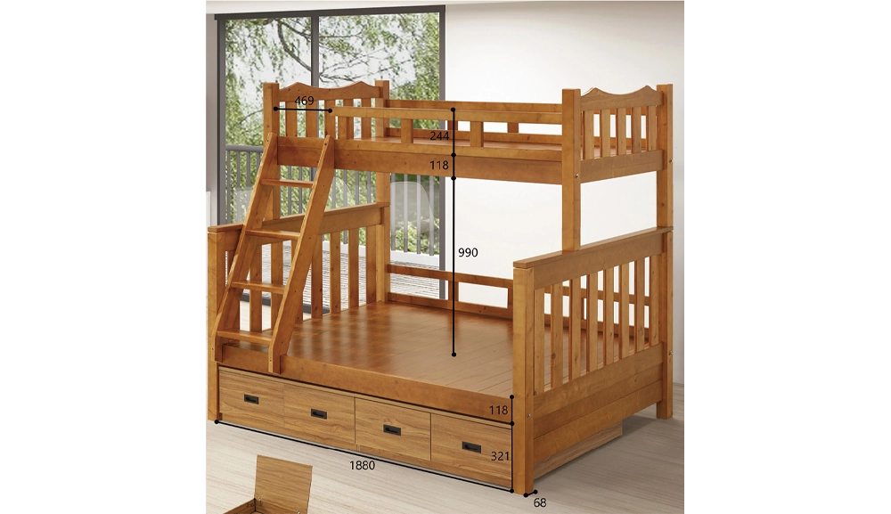 日傑夫樟木色5尺雙層床