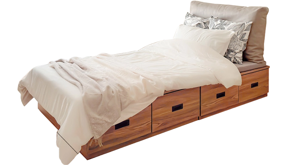 樟木色抽屜盒收納床