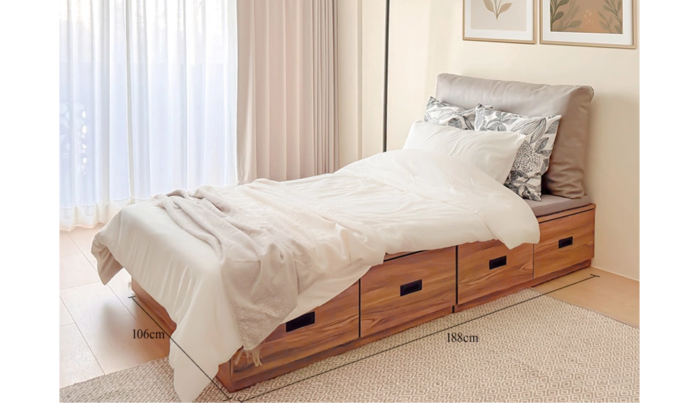 樟木色抽屜盒收納床