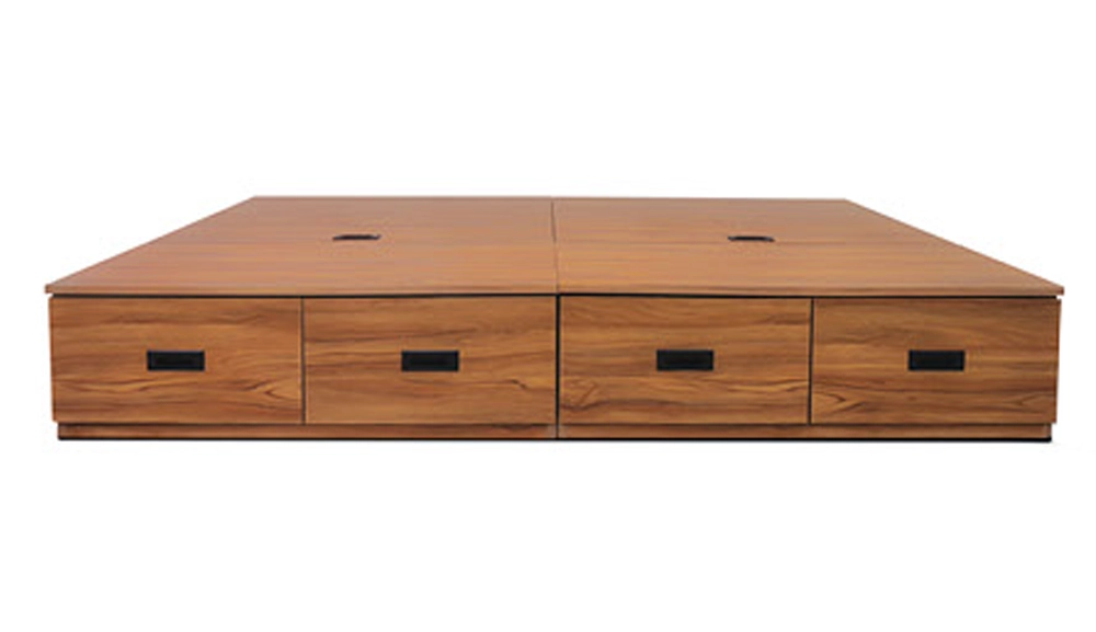 樟木色抽屜盒收納床