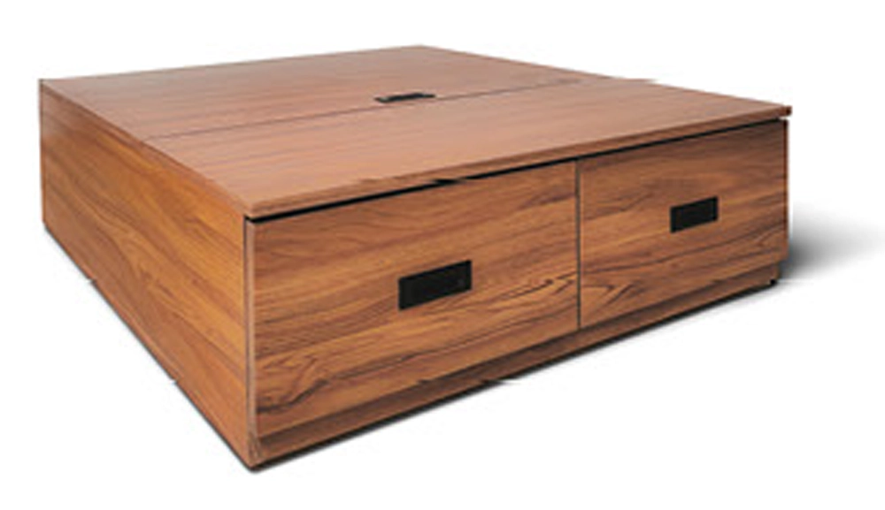 樟木色抽屜盒收納床