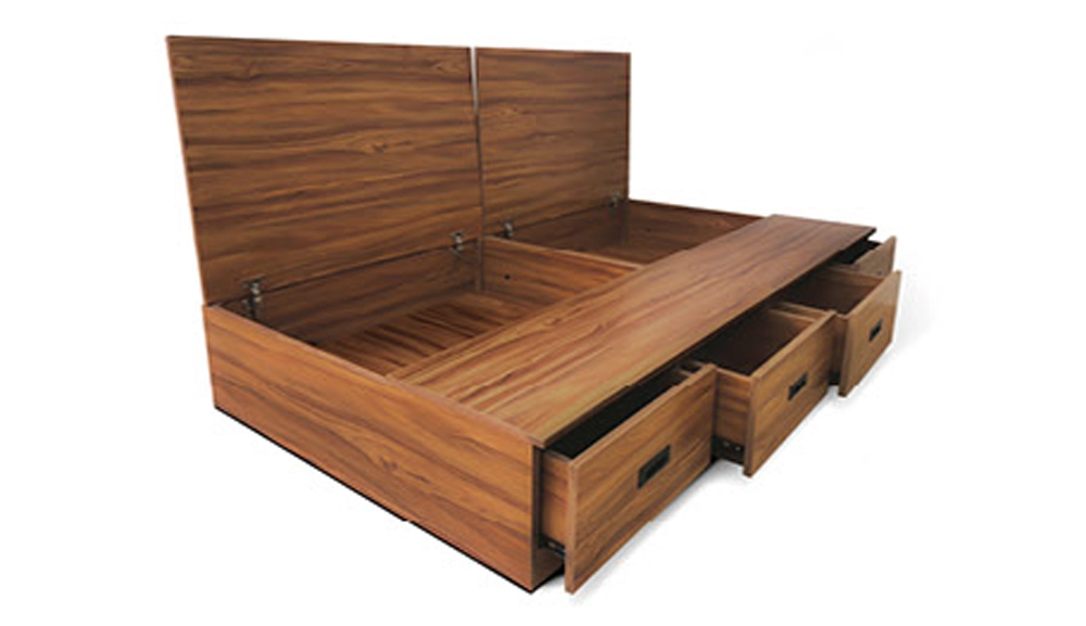 樟木色抽屜盒收納床