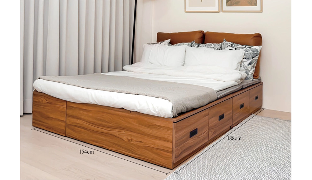 樟木色抽屜盒收納床