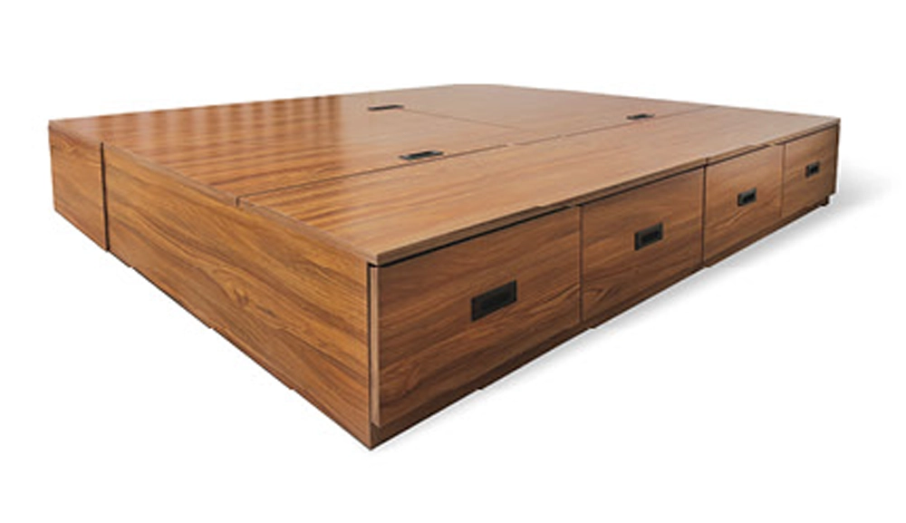 樟木色抽屜盒收納床