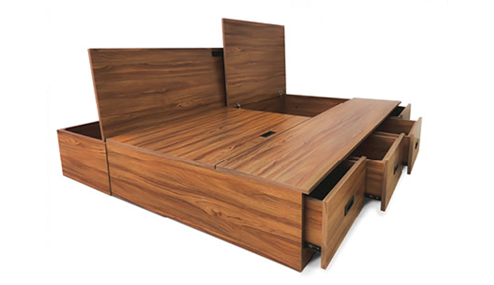 樟木色抽屜盒收納床