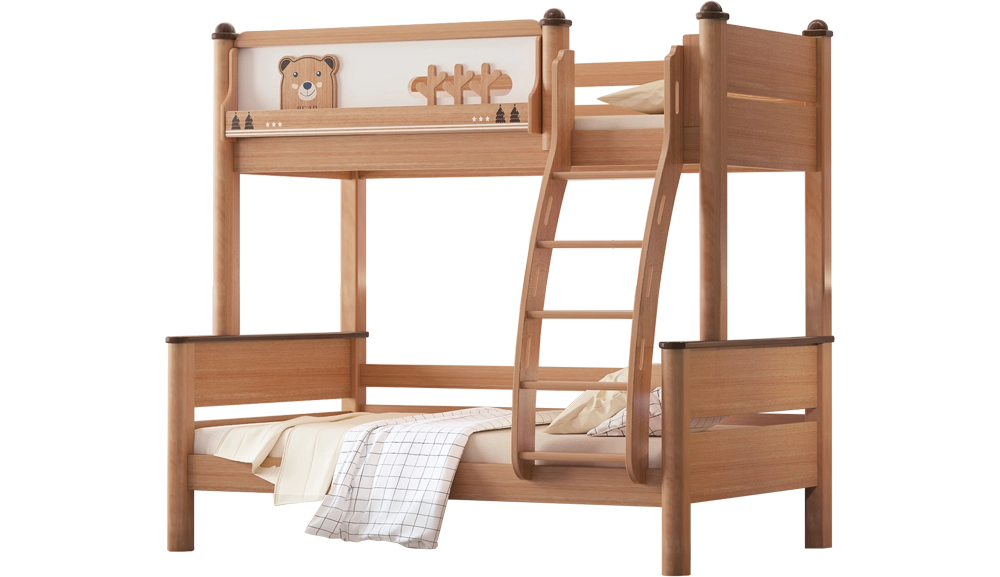 L19快樂小熊鵝掌楸實木雙層床(奧古曼色)(掛梯款)