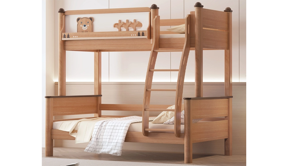 L19快樂小熊鵝掌楸實木雙層床(奧古曼色)(掛梯款)