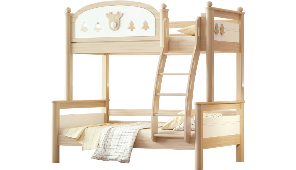 L20森林小鹿鵝掌楸實木雙層床(白蠟木+白色)(掛梯款)