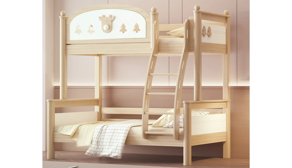 L20森林小鹿鵝掌楸實木雙層床(白蠟木+白色)(掛梯款)