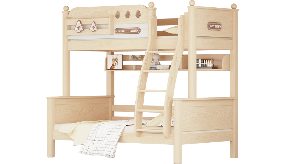 208森林小屋鵝掌楸實木雙層床(白蠟色)(掛梯款)