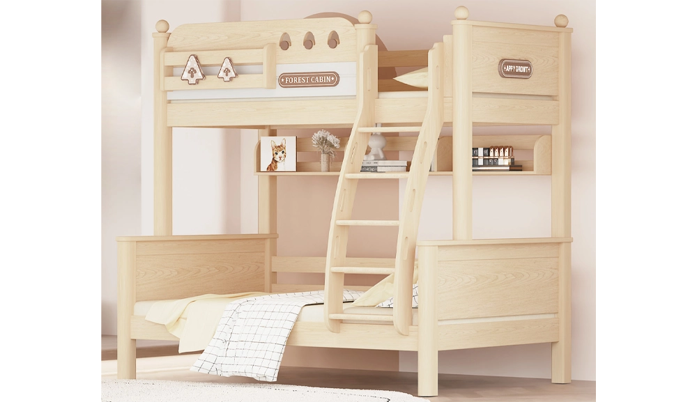 208森林小屋鵝掌楸實木雙層床(白蠟色)(掛梯款)