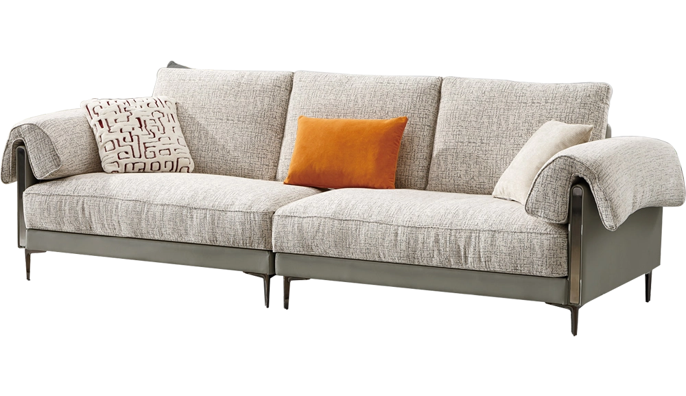 2A耐磨皮+棉麻布沙發四人位