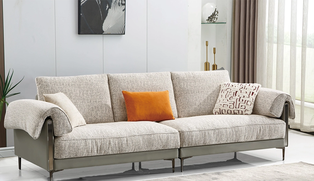 2A耐磨皮+棉麻布沙發四人位