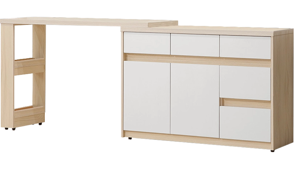 白原木雙色4.4尺多功能延伸L餐櫃(全組)