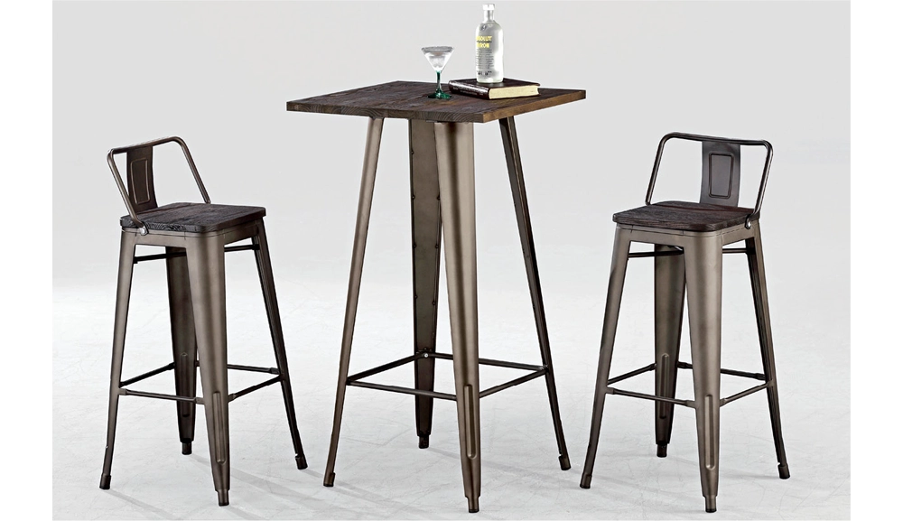 銹色老榆木板面吧椅