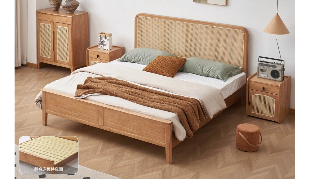 5921 橡膠木實木床頭櫃(單個)(淺柚色)