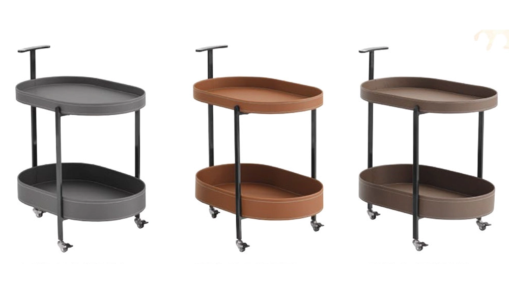 達米安深灰馬鞍皮滑輪邊几