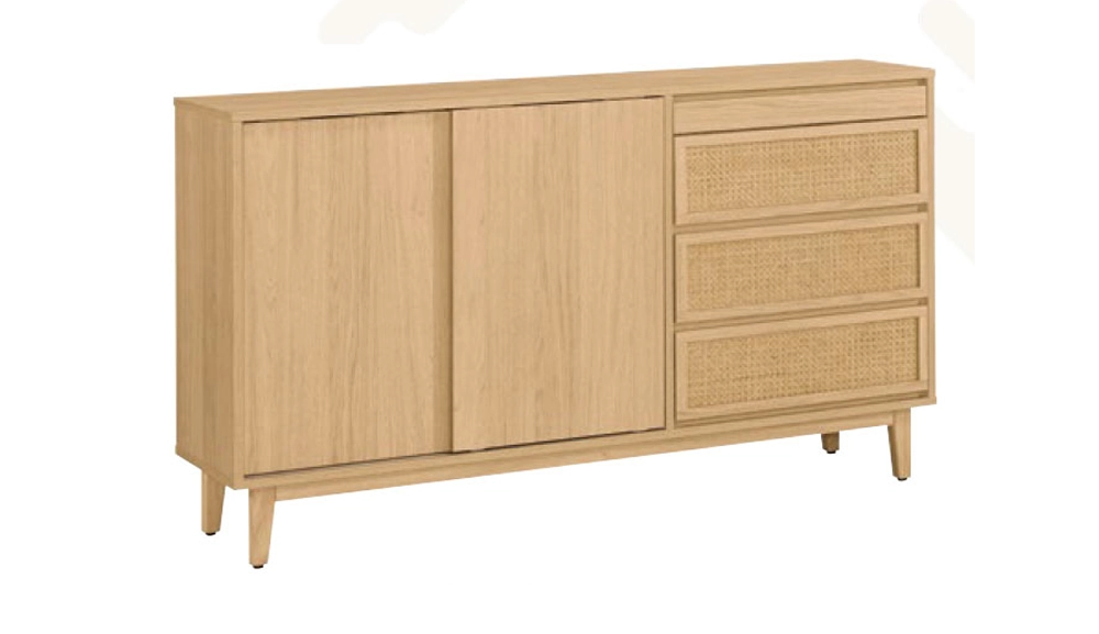 奈良原木色藤編5尺餐櫃下座