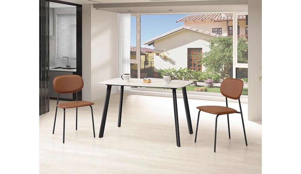 丹丹白洞石鐵腳餐桌