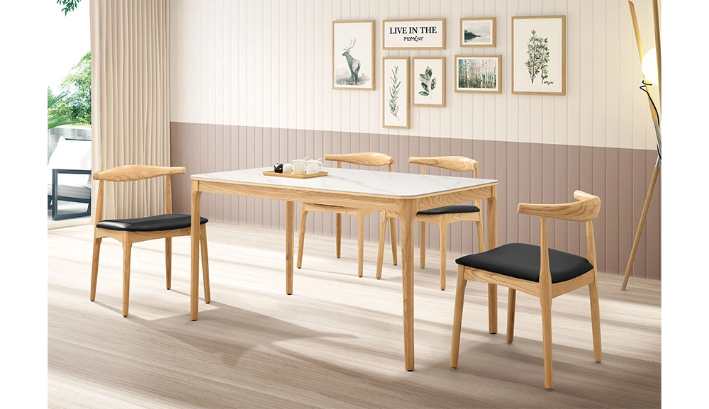 芬蘭雪山岩板原木色餐桌
