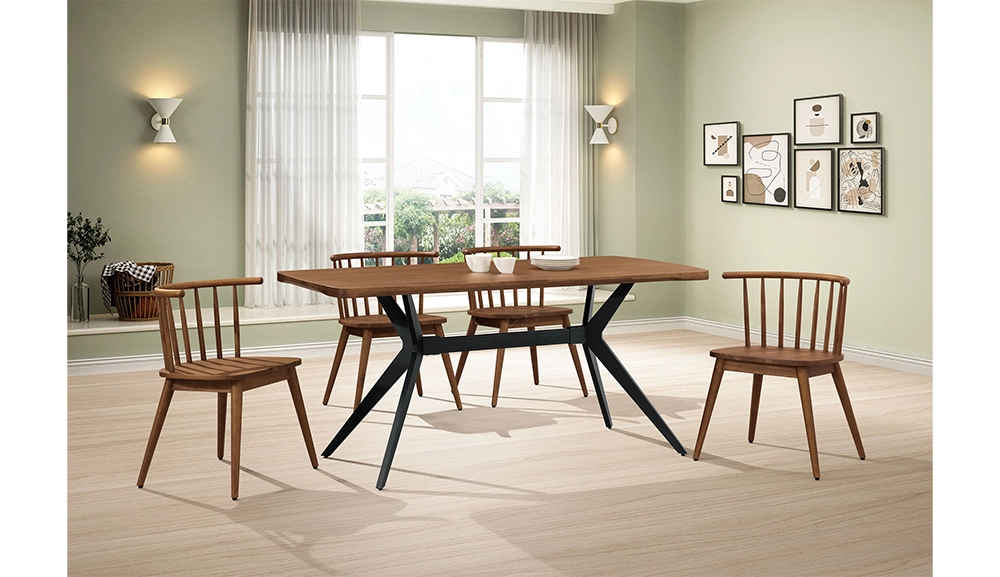 賽門胡桃色實木鐵腳餐桌