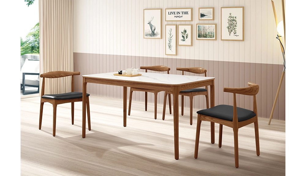 芬蘭雪山岩板胡桃色餐桌