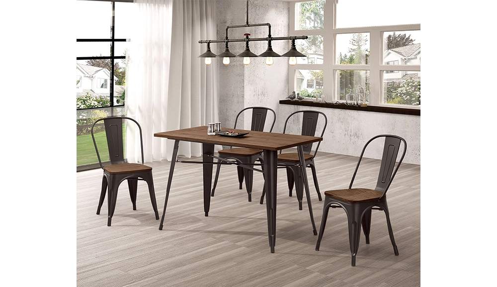 工業風啞光黑實木餐桌