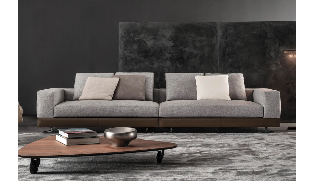 008布+皮藝沙發四人位(咖啡色+灰色)